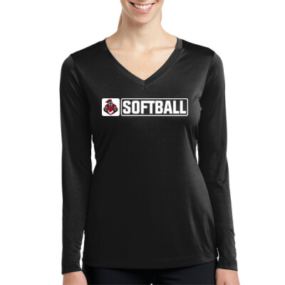 Ladies Drifit Long Sleeve Vneck - Horiz Softball Thumbnail