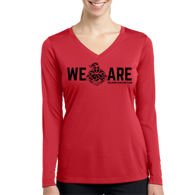 Soccer Ladies Drifit Long Sleeve V-Neck - "We Are" in Black Thumbnail