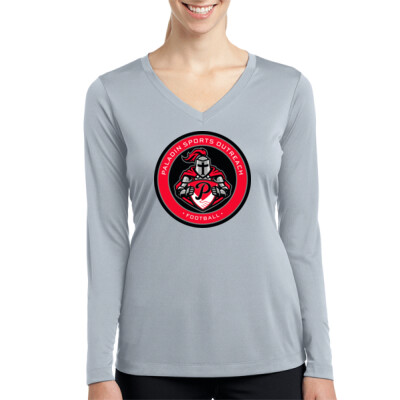 Ladies Long Sleeve Drifit Performance V-Neck Tee - Circle Logo Thumbnail