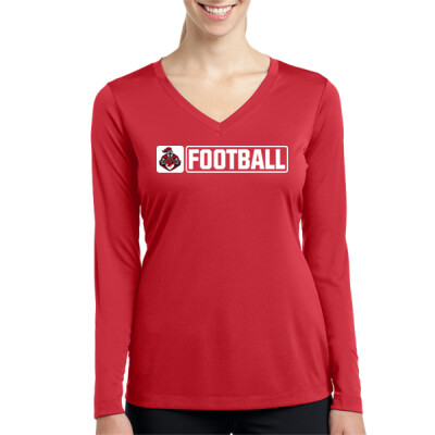 Ladies Long Sleeve Drifit Performance V-Neck Tee - Horiz Football Thumbnail